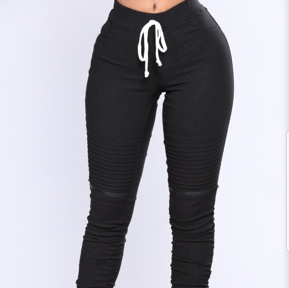 Black "ride or die moto" joggers from Fashion Nova